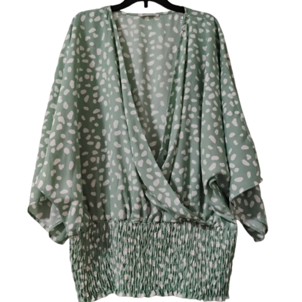 Chic Soul Green White Faux Wrap Dolman Sleeves 1XL Made in USA